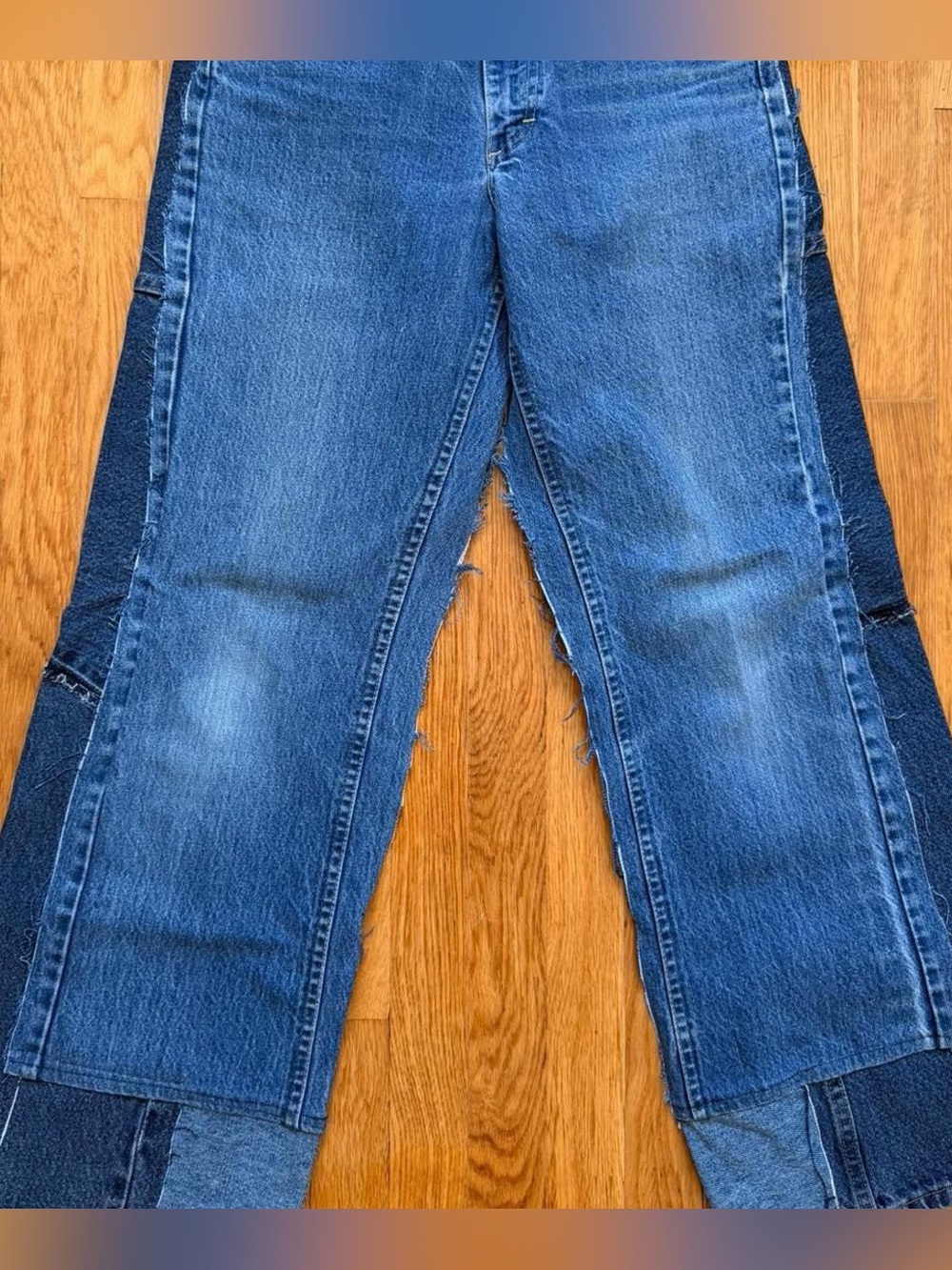 Patchwork Two-Tone Blue Denim Jeans - Picture 2 of 5